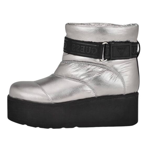 Guess Women's Jilona Platform Cold Weather Quilted Puffer Boots Silver Size 9 - Picture 2 of 5